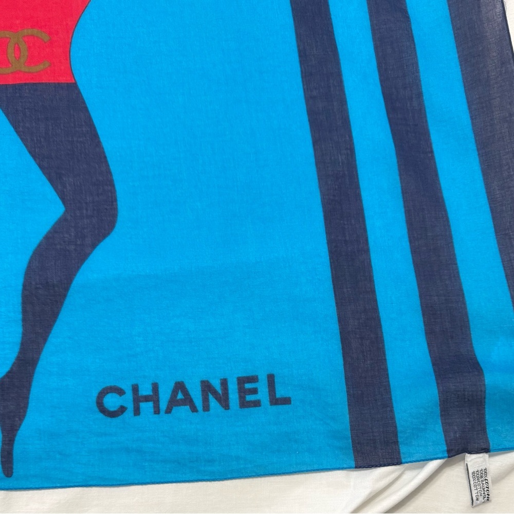 Chanel Striped Blue and Black oversized scarf, 100% cotton - Picture 4 of 9